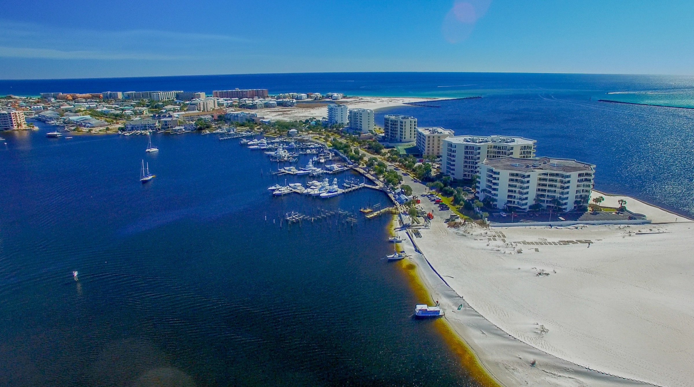 Destin beach and harbor from above